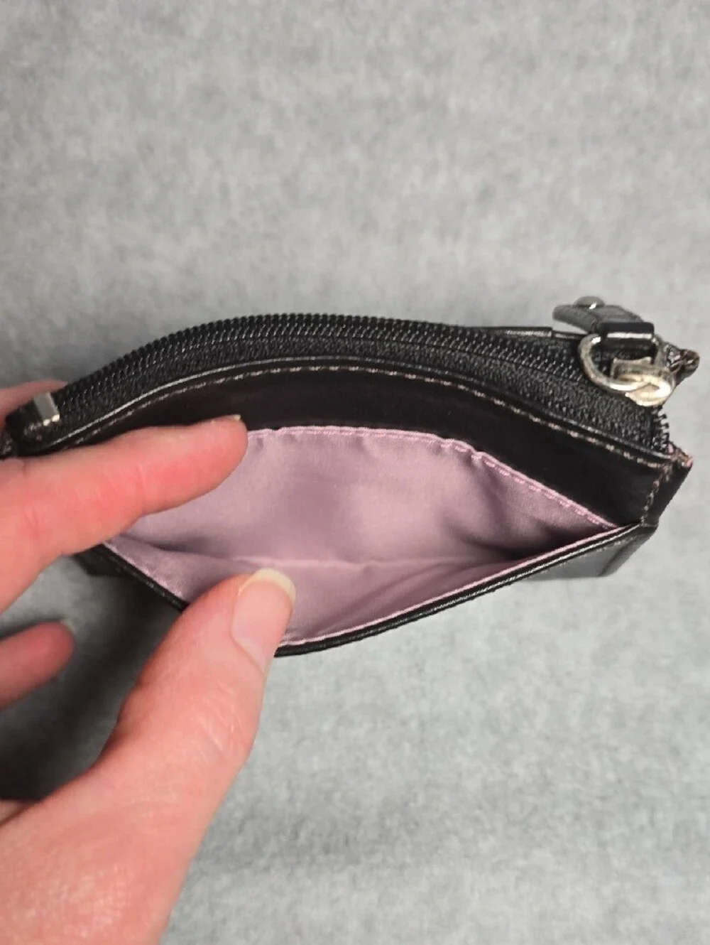 Coach Black Leather Zip Card Holder with Key Ring